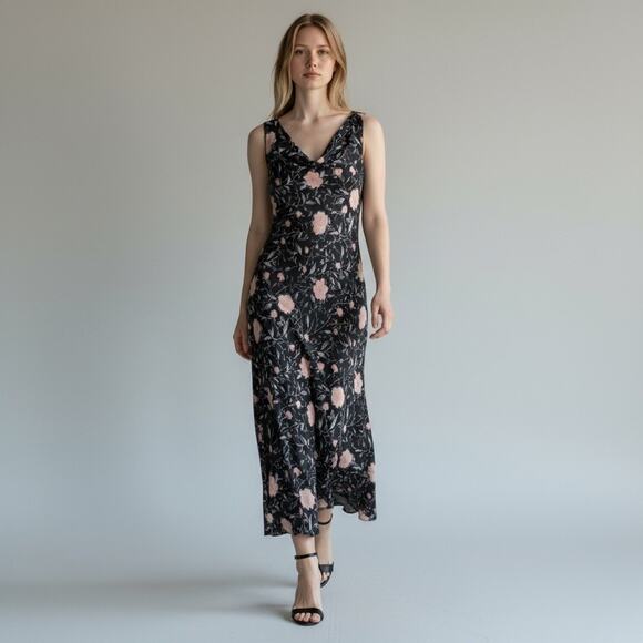 Charter Club Dresses & Skirts - Vintage Silk Floral Print Maxi Dress Bias Cowl Neck Charter Club Sheer Lined 4P